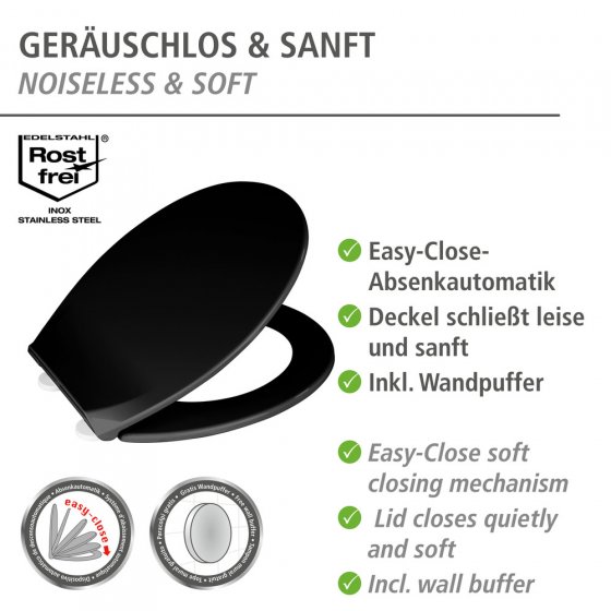Premium WC-Sitz Mod. Kos Schwarz, recyclebarer Thermoplast, mit Absenkautomatik