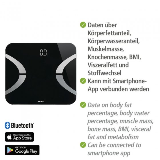 Analysewaage LED mit Bluetooth Schwarz, Körperfettwaage