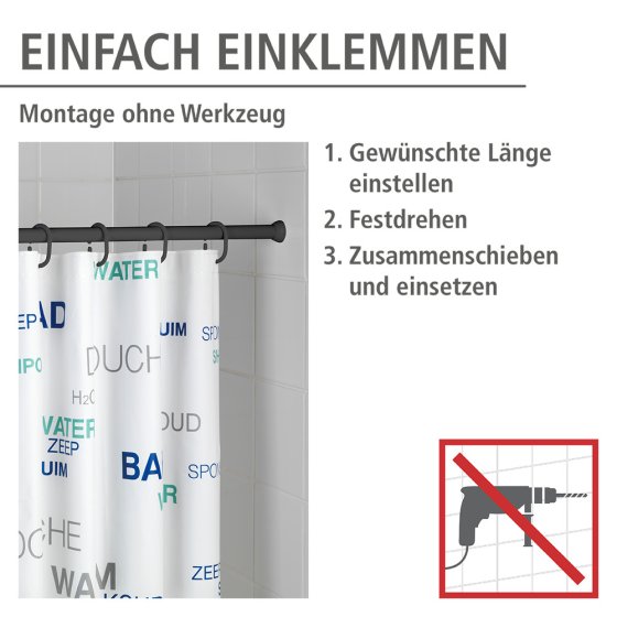 Teleskop-Duschstange Schwarz 110 - 185 cm, aus rostfreiem Aluminium 
