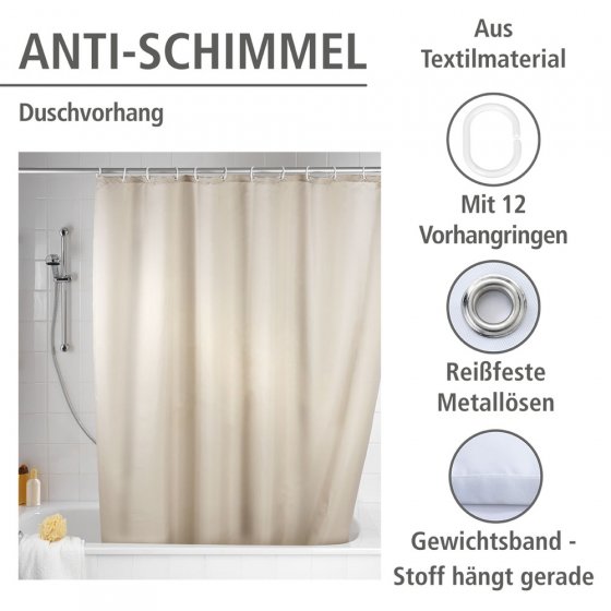 Anti-Schimmel Duschvorhang Uni Beige, Textil (Polyester), 180 x 200 cm, waschbar