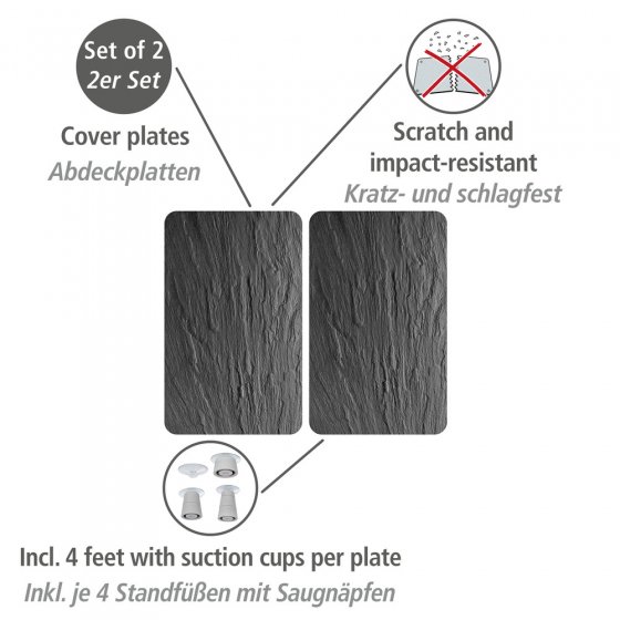 Herdabdeckplatte Universal Schiefer 2er Set, für alle Herdarten