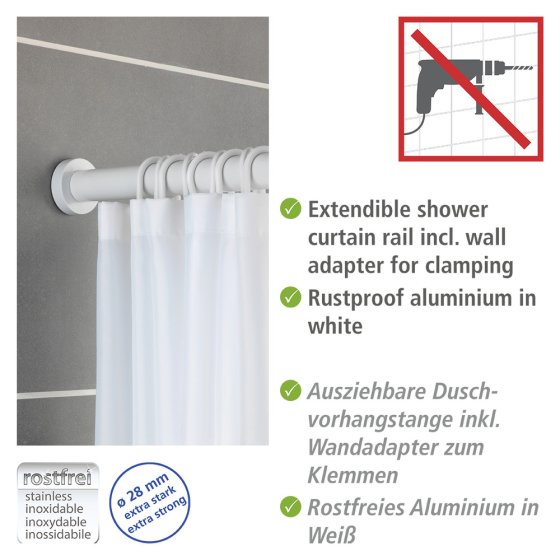 Teleskop-Duschstange Mod. Luz 70 - 115 cm, Weiß, aus rostfreiem Aluminium 