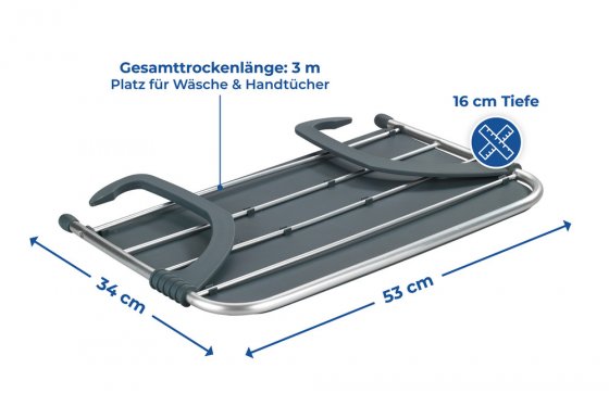 Wäschetrockner und Ablage 2in1, Gesamttrockenlänge: 3 m
