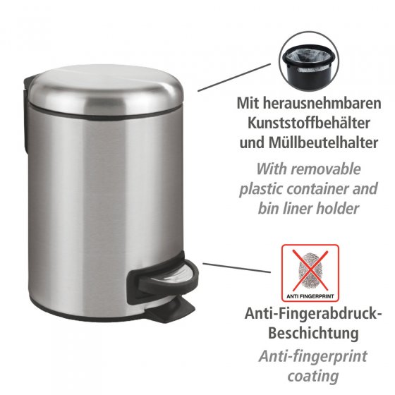 Kosmetik Treteimer Mod. Leman Easy Close Edelstahl 3L, mit herausnehmbarem Einsatz