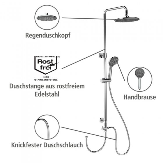 Duschsystem Watersaving Chrom, bis zu 40 % Wasserersparnis 