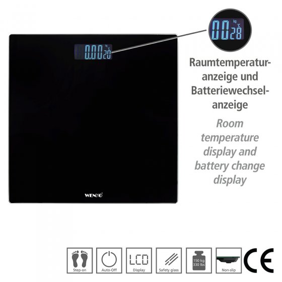 Personenwaage LCD Schwarz, digitale Körperwaage bis 150 kg