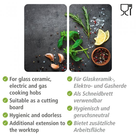 Herdabdeckplatten Universal Kräuter 2er Set, für alle Herdarten 