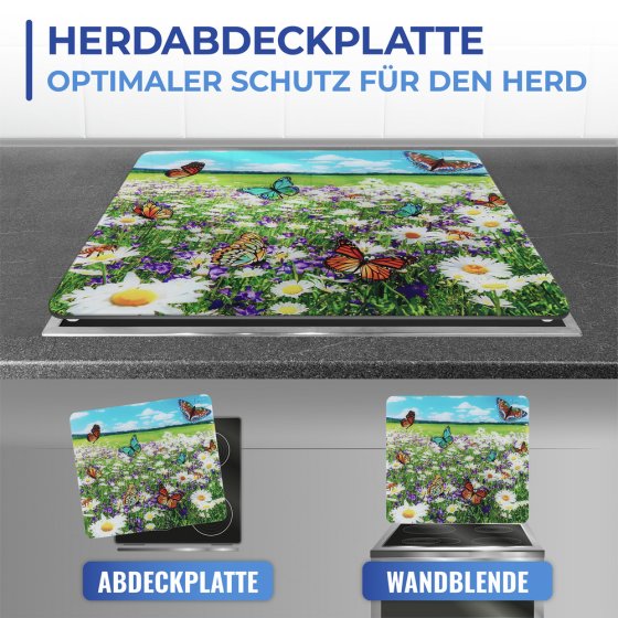 Multi-Platte Mod. Sommerwiese, Spritzschutz, Herdblende, Schneidbrett 