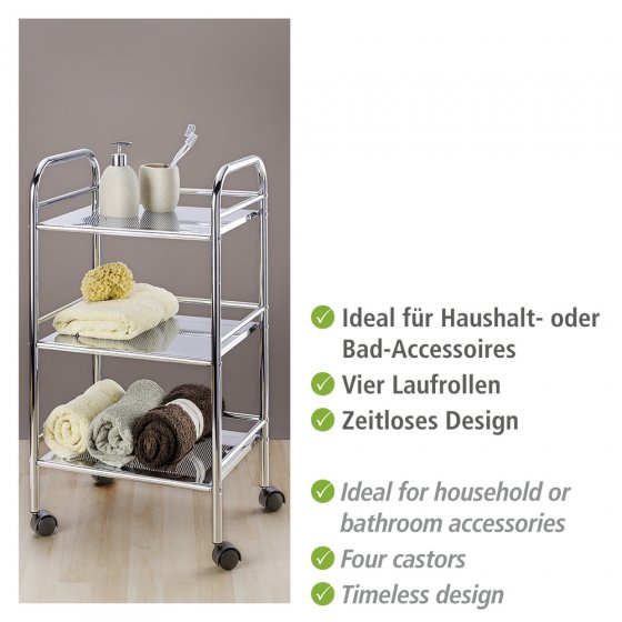 Rollwagen Exclusiv mit 3 Ablagen, aus verchromtem Stahl