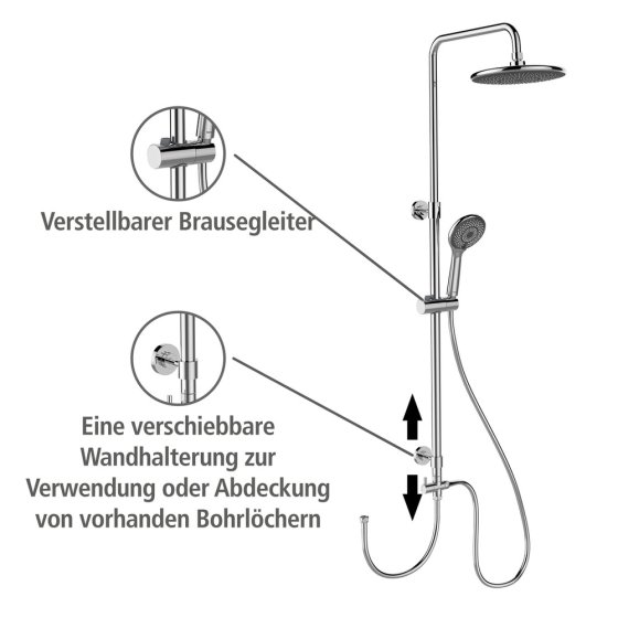 Duschsystem Watersaving Chrom, bis zu 40 % Wasserersparnis 
