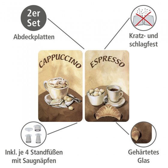 Herdabdeckplatte Universal Kaffee 2er Set, für alle Herdarten