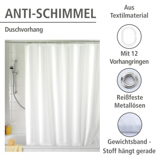 Anti-Schimmel Duschvorhang Uni White, 180 x 200 cm, Textil (Polyester), 180 x 200 cm, waschbar 