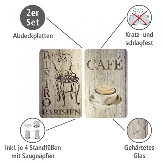 Herdabdeckplatte Universal Bistro 2er Set, für alle Herdarten