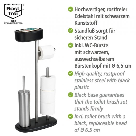Stand WC-Garnitur mit Box Mod. Rivazza Schwarz, integrierter Toilettenpapierhalter, Ersatzrollenhalter 
