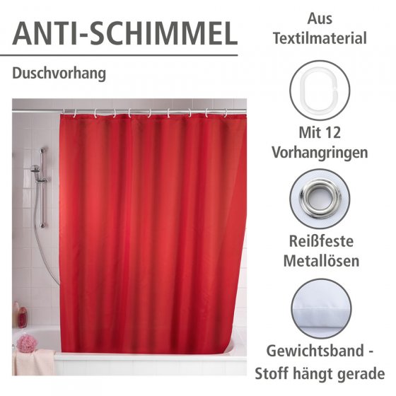 Anti-Schimmel Duschvorhang Uni Red, Textil (Polyester), 180 x 200 cm, waschbar