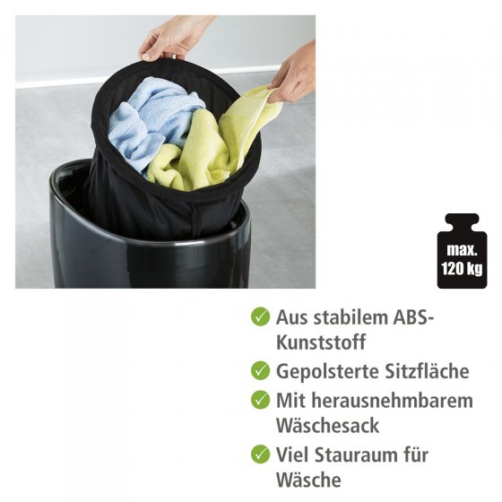 Hocker Mod. Candy Black, mit abnehmbarem Wäschesammler