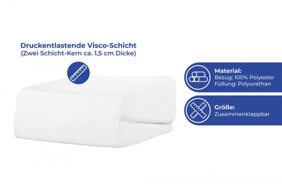 Visco Bett-Keilkissen, faltbar, druckentlastendes Stützkissen mit Viscoschaum 