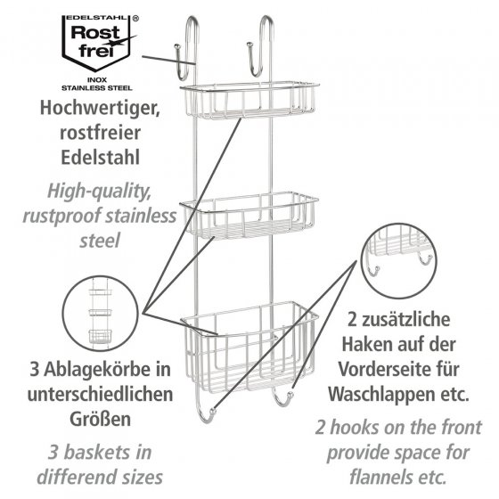 Dusch-Caddy 3 Etagen Mod. Olesi Edelstahl, rostfreier Edelstahl 