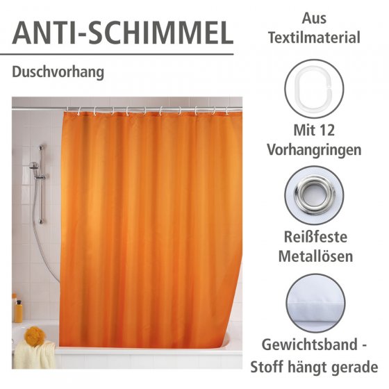 Anti-Schimmel Duschvorhang Uni Orange, aus 100 % Polyester