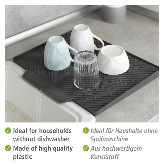 Abtropfmatte Mod. Nelia, Grau, mit geneigter Fläche für optimalen Wasserablauf 