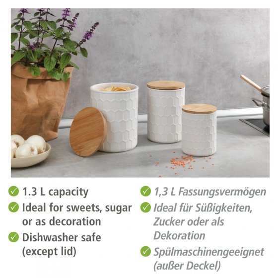 Aufbewahrungsdose Mod. Maya 1,3 L, FSC, Vorratsdose aus Keramik mit Bambus-Deckel 