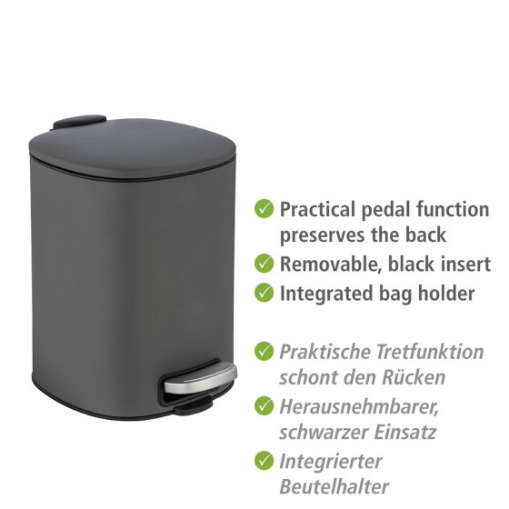 Treteimer Mod. Alassio, Grau 5 L, mit Easy-Close Absenkautomatik 