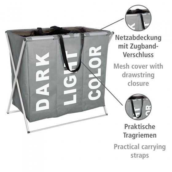Wäschesammler Mod. Trio Grau, Wäschekorb, 130 l 