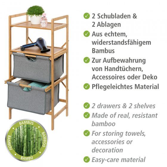 Regal Mod. Bahari aus Bambus mit 2 Schubladen, Wäscheregal aus Bambus