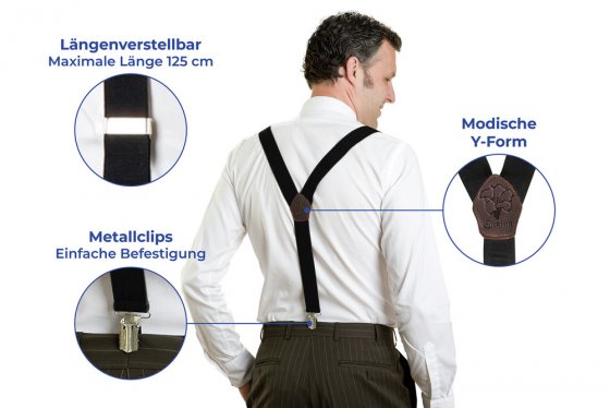Hosenträger Schwarz, klassische Y-Form 