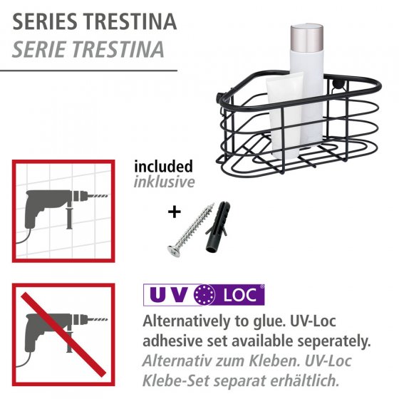 Edelstahl Eckablage Mod. Trestina Schwarz, hochwertiger Rostschutz 