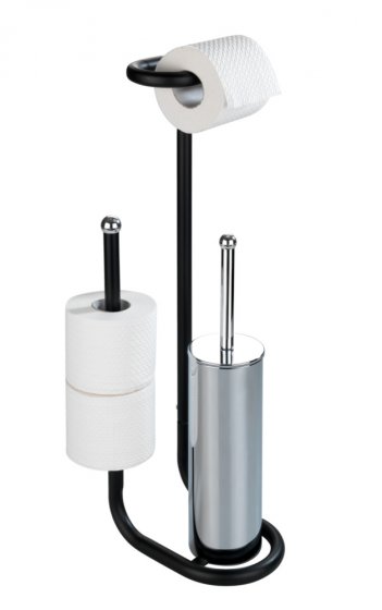 Stand WC-Garnitur Universalo Schwarz, integrierter Toilettenpapierhalter und WC-Bürstenhalter