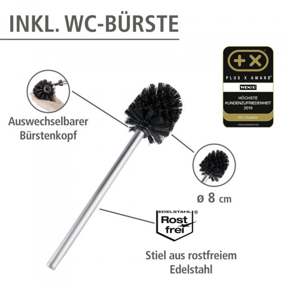 Stand WC-Garnitur Mod. Rivalta Edelstahl Matt, integrierter Toilettenpapierhalter