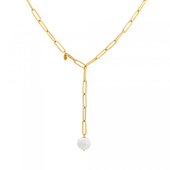 Halskette 925 Silber vergoldet flache Süßwasserzucht Perle 