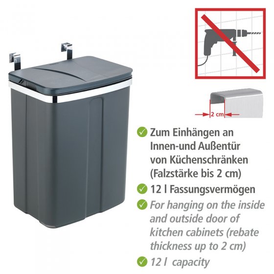 Tür-Abfalleimer, 12 Liter, zum Einhängen in Schrank und Schublade
