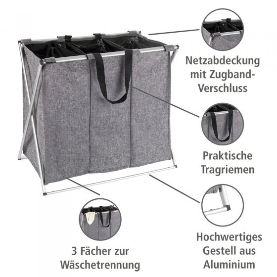 Wäschesammler Mod. Trio Grau meliert, Wäschekorb, 130 l