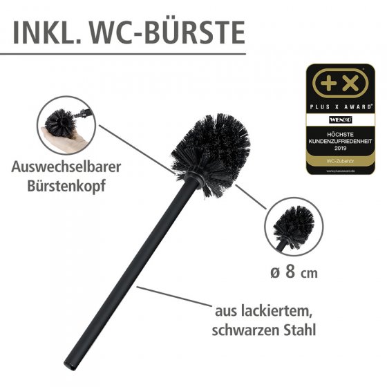 Stand WC-Garnitur Mod. Rivalta Schwarz matt, integrierter Toilettenpapierhalter und WC-Bürstenhalter