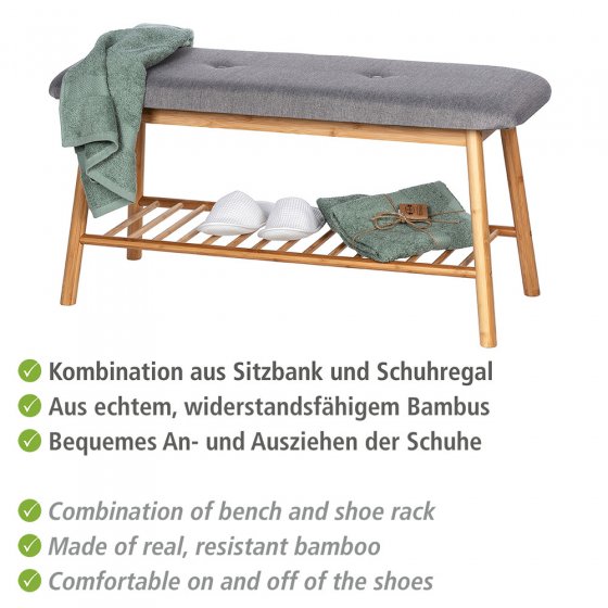 Schuhbank aus Bambus mit Sitzpolster Mod. Bahari, Bambus
