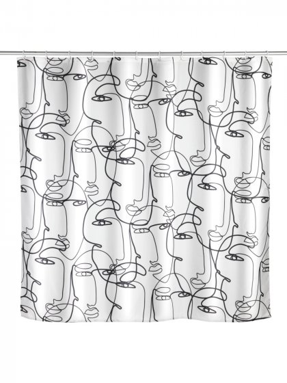 Anti-Schimmel Duschvorhang Mod. Faces, Textil (Polyester), 180 x 200 cm, wasserabweisend, waschbar 