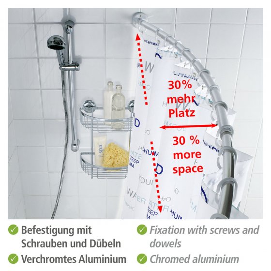Teleskop-Badewannenstange bogenförmig Chrom, extra stabil mit Ø 2,5 cm