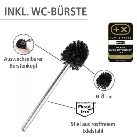 Stand WC-Garnitur Mod. Rivalta Edelstahl Glänzend, integrierter Toilettenpapierhalter