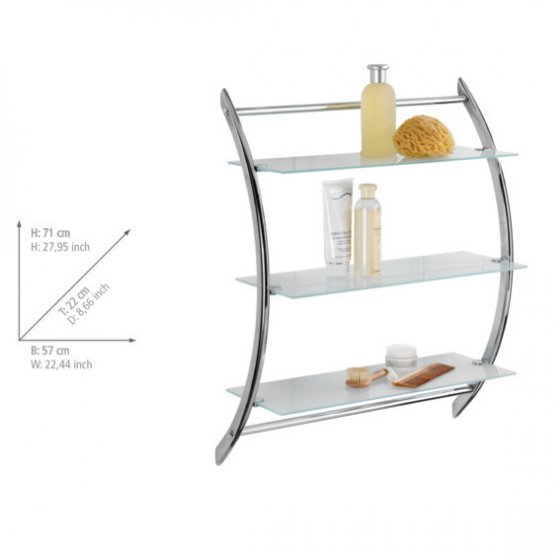 Wandregal Mod. Vermont Chrom mit 3 Glasablagen, Ablagen aus Sicherheitsglas