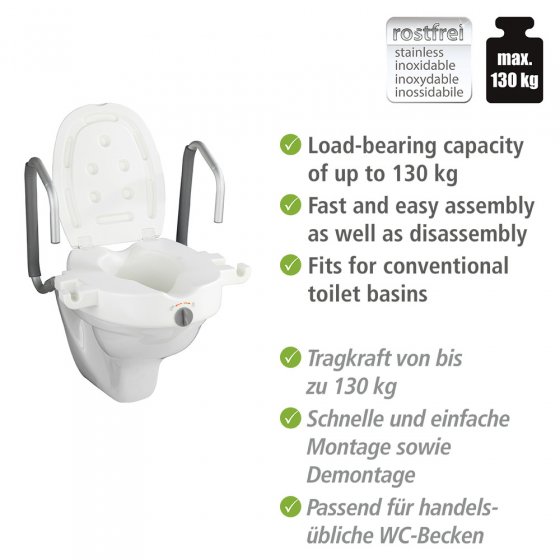WC-Sitz Erhöhung mit Stützgriffen Mod. Secura, mit Easy-Close Absenkautomatik