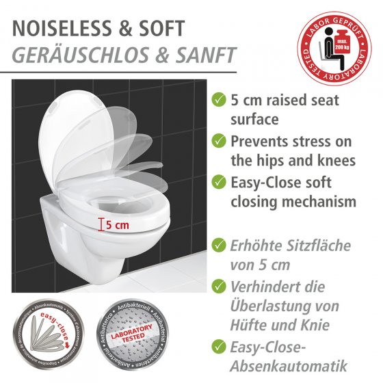 WC-Sitz Mod. Secura Comfort, aus antibakteriellem Duroplast mit Sitzflächenerhöhung