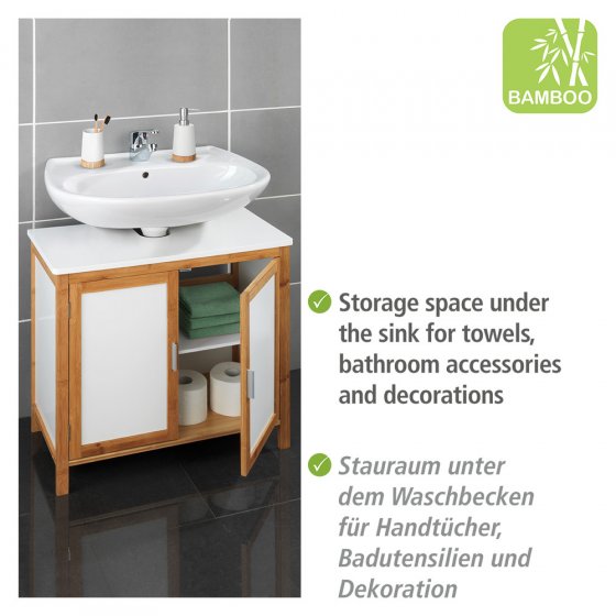 Waschbeckenunterschrank Mod. Finja, Waschbecken-Unterregal aus Bambus/MDF
