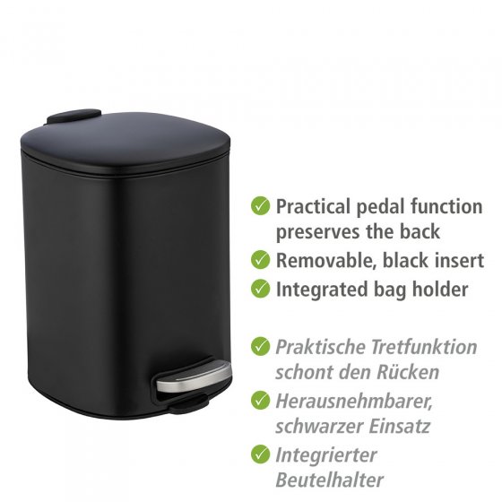 Treteimer Mod. Alassio, Schwarz 5 L, mit Easy-Close Absenkautomatik