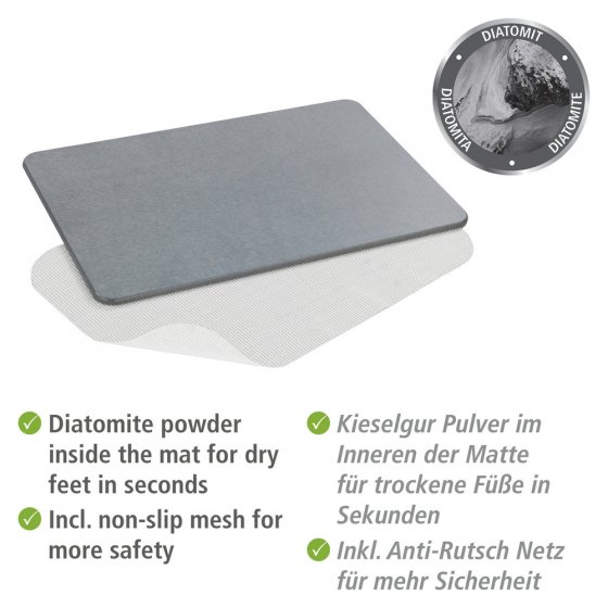 Badematte Mod. Simi Grau, 60 x 39 cm, Badvorleger, Badmatte