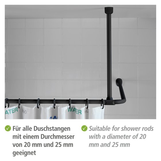 Deckenstütze für Duschstangen Schwarz, 57 cm, für Stangen mit Ø 2 / 2,5 cm 