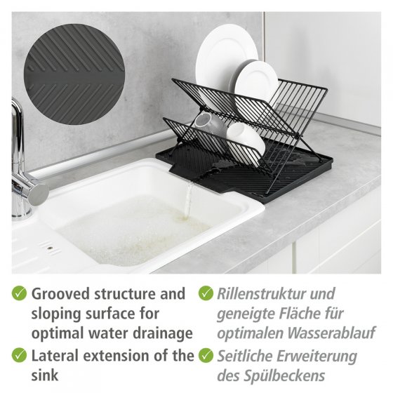 Abtropfmatte Mod. Nelia mit Abtropfgestell Schwarz, geneigte Fläche für optimalen Wasserablauf