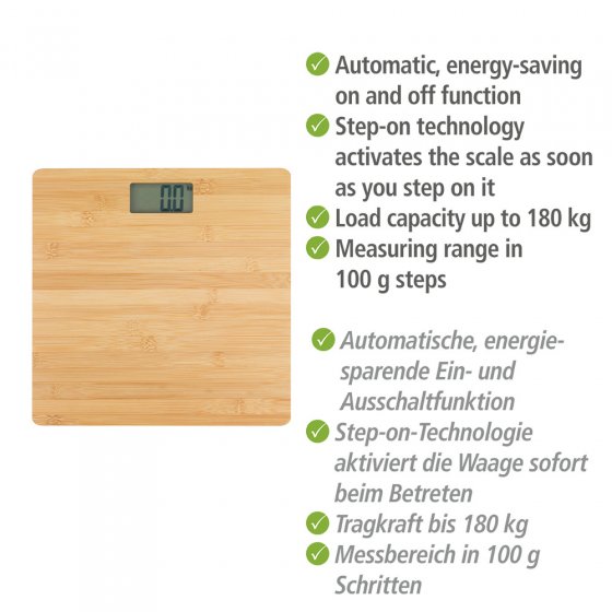 Personenwaage Mod. Bambusa aus Bambus, digitale Körperwaage bis 180 kg