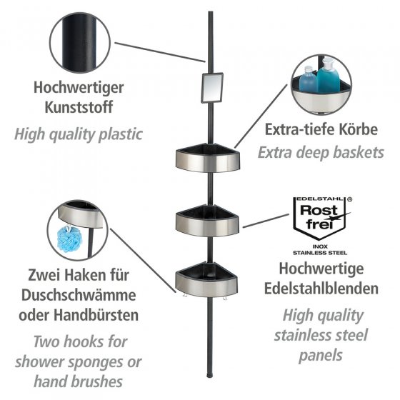 Teleskop-Duschecke Mod. Premium Big Black, Edelstahl rostfrei